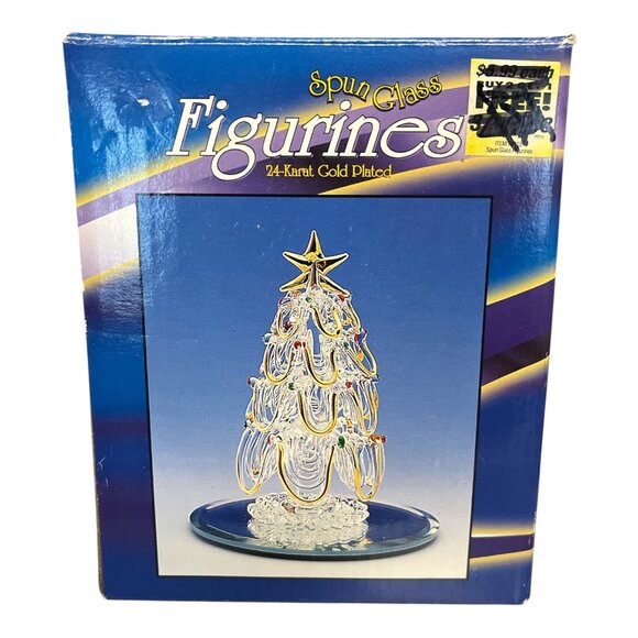 Vintage Spun Glass Christmas Tree Figurine – 24K Gold-Plated Accents – Mirrored - Picture 7 of 7